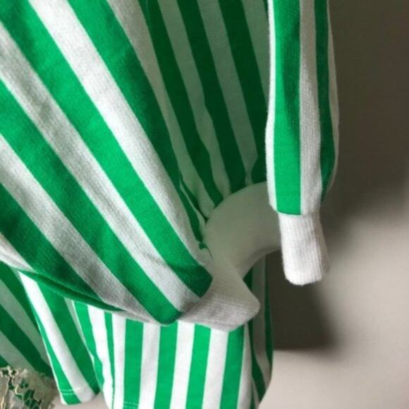ZARA Womens Long Sleeve Lace Sweatshirt with Green & White Stripe - Picture 7 of 13